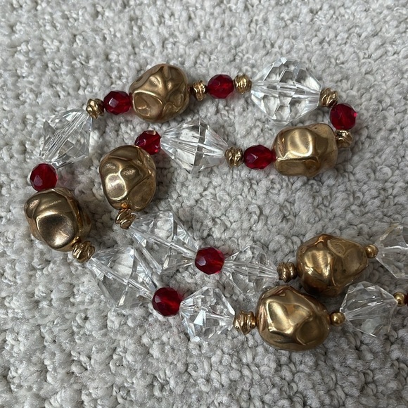 Vintage Red Clear Gold Mid-Century 60's Necklace - Picture 12 of 12